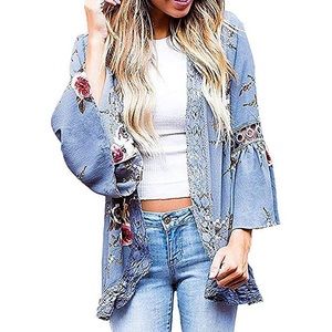 NWOT Floral Print 3/4 Bell Sleeve Kimono Cardigan